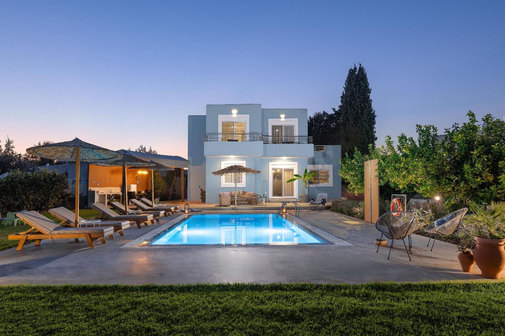 Ethria Pool Villa With Heated Jacuzzi Afantou Bagian luar foto