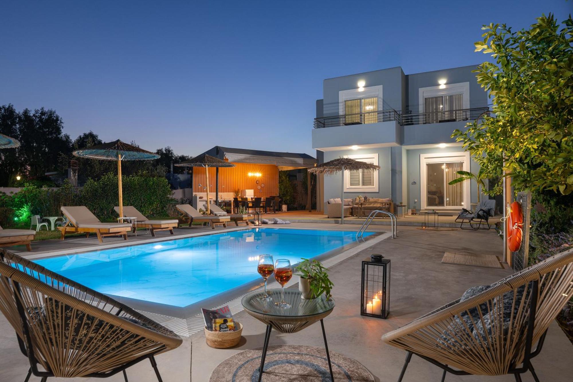 Ethria Pool Villa With Heated Jacuzzi Afantou Bagian luar foto
