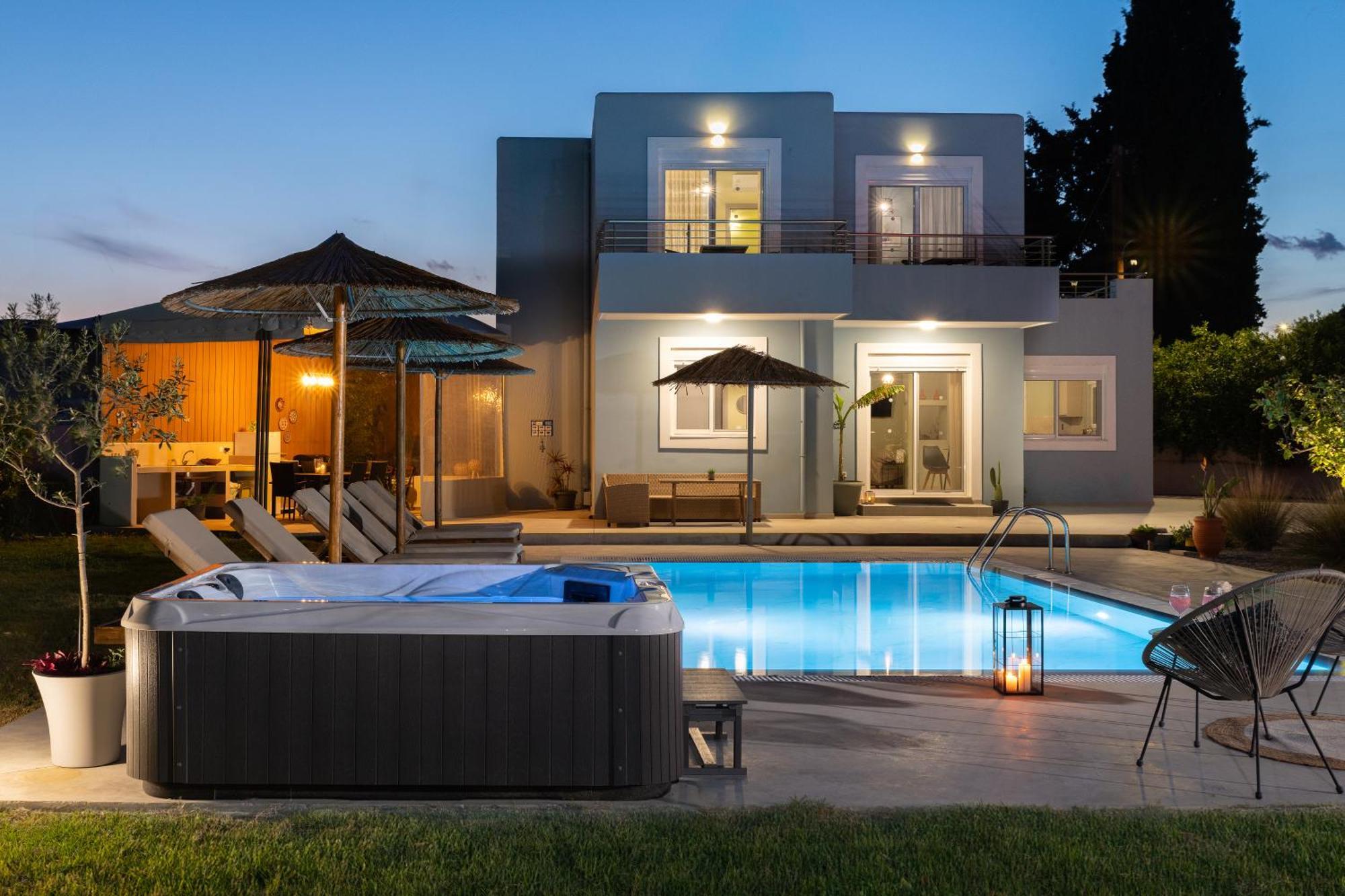 Ethria Pool Villa With Heated Jacuzzi Afantou Bagian luar foto